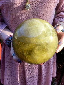 Citrine Quartz Large 9 Lb. Crystal Ball ~ 6" Wide Big Sparkling Sunshine Yellow Polished Sphere ~ Beautiful Colorful Phantom Rainbow Prisms