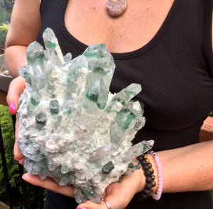 Aura Phantom Cactus Quartz Crystal Large 8 Lb. Cluster ~ 8" Long ~ Sparkling Green Goddess Phantom Inclusions ~ Free & Fast Shipping