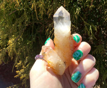 Load image into Gallery viewer, Clear Quartz Tibetan Elestial 3.3 oz. Crystal Wand ~ 3&quot; Long Golden Healer ~ Sparkling Inclusions ~ Meditation Handheld ~ Fast Free Shipping