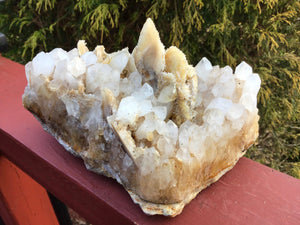 Golden Calcite Quartz Crystal Large 3 Lb. 4 oz. Cluster ~ 6" Long ~ Awesome Big Sparkling White Phantom Clear Points ~ Fast & Free Shipping