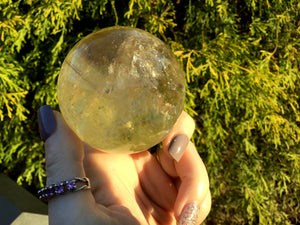 Citrine Crystal Ball Clear Quartz Large 11.9 oz. Sphere ~ 2" Wide  Ultra Sparkling Yellow Rainbow Prism Inclusions ~ Big Altar Reiki Display