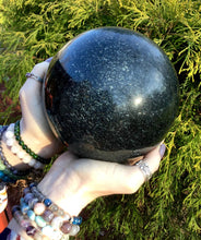 Load image into Gallery viewer, Tourmaline Sphere Large 11 Lb. 12 oz. Golden Pyrite Crystal Ball - 5“ Wide ~ Sparkling Rare Black &amp; Gold Inclusions ~ Reiki, Altar Display