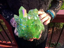 Load image into Gallery viewer, Elestial Aura Quartz Crystal Large 3 lb. 10 oz. Cluster ~ 7&quot; Long ~ Big Rainbow Iridescent Electric Purple &amp; Green Points ~ Free Shipping