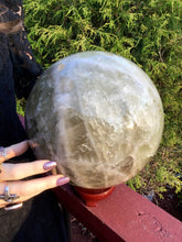 Load image into Gallery viewer, Smokey Citrine Quartz Large 24 lb. Crystal Ball ~ 8&quot; Wide ~ Big Swirling White Bands ~ Sparkling Silver Golden Inclusions ~ Fast Shipping