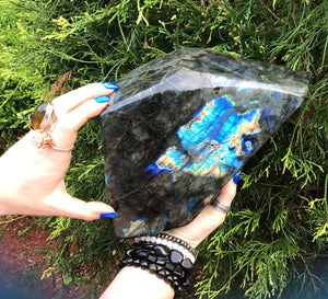 SOLD OUT ~ Reserved for Dana ~ Payment 5 of 12 ~ Labradorite Large 11 lb. Crystal Cluster ~ Flashiest Gold and Blue ~ 9" Tall ~
