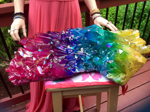 MASSIVE 76 lb. ~ Aura Quartz Crystal Cluster ~ 27" Long ~ Electric Green, Blue, Pink, Purple, Yellow Iridescent Sparkling Rainbow Colors