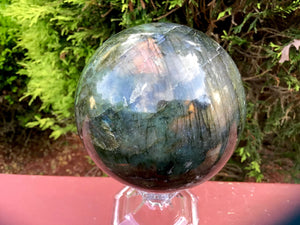 Labradorite Crystal Ball Large 2 Lb. 8 oz. Sphere ~ 3" Wide ~ Flashing Blue & Gold Iridescent Mineral ~  Big Reiki, Feng Shui Display