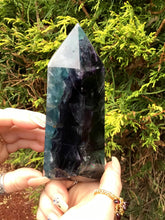 Load image into Gallery viewer, Fluorite Crystal Quartz Generator Large 1 lb. 5 oz. Tower ~ 5 1/2&quot; Tall ~ Vibrant Purple &amp; Blue Vivid Colors ~ Free Standing ~ Reiki, Altar