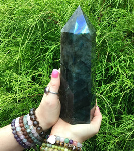 SOLD OUT ~ Reserved for J ~ Payment 5 of 22 ~3 Lb. ~ Large Flashy Labradorite Generator ~ 9" Tall + 2 Lb. 14 oz Labradorite Pillar ~