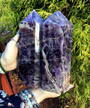 Load image into Gallery viewer, Amethyst Double Generator Crystal Twin Flame Large 10 lb. 11 oz. Tower ~ 9&quot; Tall ~ Swirling Purple &amp; White Colors ~ Stunning Reiki Display