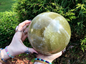 Smokey Citrine Crystal Ball Golden Banded Large 10 lb. 11 oz. Quartz Sphere  ~ 6" Wide ~ Big Stunning, Shimmery, Sparkling Gold Inclusions