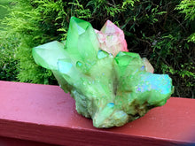 Load image into Gallery viewer, Elestial Aura Quartz Crystal Large 4 Lb. 12 oz. Cluster ~ 6&quot; Tall ~ Rainbow Pink &amp; Electric Green Colors ~ Big Iridescent Opalescent Points