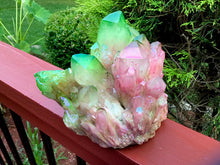 Load image into Gallery viewer, Elestial Aura Quartz Crystal Large 4 Lb. 12 oz. Cluster ~ 6&quot; Tall ~ Rainbow Pink &amp; Electric Green Colors ~ Big Iridescent Opalescent Points