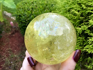 Citrine Crystal Ball Ultra Clear Quartz Large 14 oz. Sphere ~ 2" Wide ~ Sparkling Yellow Rainbow Prism Inclusions ~ Altar, Reiki Display