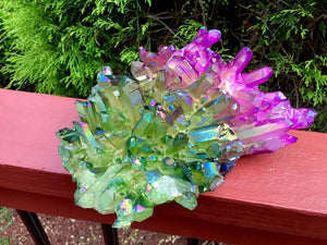 Aura Quartz Crystal Large 4 Lb. 2 oz. Cluster ~ 8" Long ~  Sparkling Rainbow Iridescent Electric Purple & Forest Green ~ Fast Free Shipping