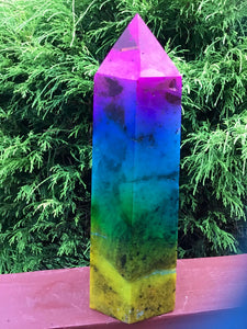Rainbow Aura Fluorite Crystal Large 10 lb. Generator  ~ 11" Tall ~ Pink, Blue, Green Colors ~ Big Display Tower ~ Fast & Free Shipping