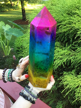 Load image into Gallery viewer, Rainbow Aura Fluorite Crystal Large 10 lb. Generator  ~ 11&quot; Tall ~ Pink, Blue, Green Colors ~ Big Display Tower ~ Fast &amp; Free Shipping