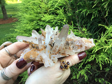 Load image into Gallery viewer, Lemurian Frosted Clear Quartz 1 lb. Cluster ~ 5&quot; Long ~ Stunning Long Big Points ~ Ancient Sand Inclusions ~ Altar, Reiki Crystal Display