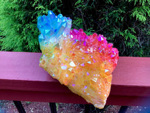 Load image into Gallery viewer, Elestial Aura Quartz Crystal Large 4 lb. 12 oz. Cluster ~ 7&quot; Long ~ Rainbow Iridescent Electric Orange, Pink &amp; Blue Points ~ Fast Shipping
