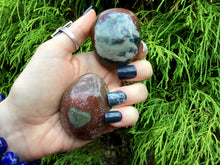 Load image into Gallery viewer, Bloodstone Duo of Polished Palm Stones ~ Beautiful Red, Green and White Colors ~ Perfect for Meditation, Sharing, Altar, Grids, Reiki, Gifts