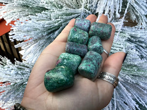 8 Flashy Ruby Zoisite Polished Crystals ~ Collection for Sharing and Gifting ~ Ruby Red, Forest Green, Flashy Silver ~ Perfect Holiday stone
