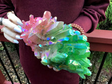 Load image into Gallery viewer, Aura Quartz Crystal  Large 6 Lb. Cluster ~ 9&quot; Long ~ Electric Pink &amp; Radiant Green Angel Colors ~ Big Rainbow Iridescent Sparkling Points