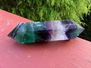 Fluorite Wand Clear Double Terminated Big 5.4 oz. Generator ~ 4" Long ~ Sparkling Green, Purple, Blue Rainbow Colors ~ Reiki Altar Display