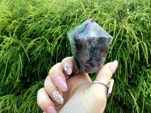 Load image into Gallery viewer, Fluorite Generator Crystal 9 oz. Gem Cut Display ~ 2 1/2&quot; Tall ~ Beautiful Rainbow Purple Colors ~ High Quality Tower ~ Fast &amp; Free Shipping