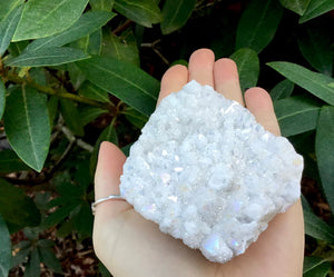 Angel Aura Quartz Crystal Large 7.8 oz. Cluster ~ 2 1/2" Long ~ Electric Pearlescent White Rainbow Iridescent Sparkling Points ~ Reiki Altar