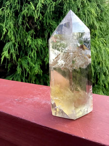Citrine Generator Clear Quartz Crystal 8 oz. Tower ~ 4" Tall Polished Point ~ Sparkling Phantoms Silver Inclusions ~ Fast & Free Shipping