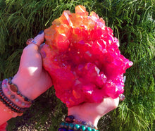 Load image into Gallery viewer, Elestial Aura Quartz Crystal Large 6 Lb. Cluster ~ 8&quot; Long ~ Electric Red, Pink &amp; Orange Colors ~ Rainbow Iridescent Sparkling Long Points