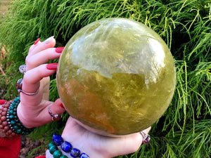 Citrine Crystal Ball Large 7 lb. 7 oz. Quartz Sphere ~ 5" Wide ~ Beautiful Golden Banded, Stunning, Shimmery, Sparkling Gold Inclusions