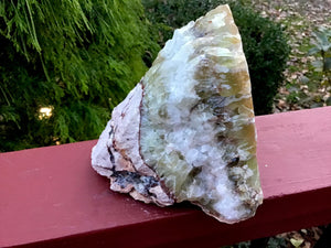 Calcite Crystal Large 3 Lb. 11 oz. Cluster ~ 4" Tall ~ Rainbow Green White & Honey Colors ~ Big Colorful Reiki, Feng Shui, Altar Display
