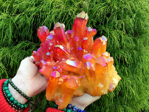 Aura Quartz Crystal Large 6 Lb. 8 oz. Cluster ~ 8" Long ~ Sparkling Pink & Bright Orange ~ Dazzling Iridescent Colors ~ Reiki Altar Display