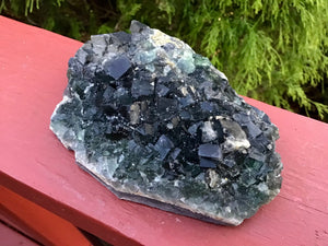 Fluorite Crystal Big 12 oz. Cluster ~ 4“ Long ~ Black & Green Colors ~ Sparkling Matrix ~ Sacred Geometry Formation ~ Fast Free Shipping