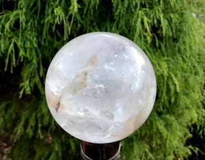 Clear Quartz 9.8 oz. Crystal Ball ~ 2" Wide Translucent Sphere ~ White Sand Inclusions ~ Reiki, Altar, Feng Shui Display Fast Shipping
