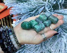 Load image into Gallery viewer, 8 Flashy Ruby Zoisite Polished Crystals ~ Collection for Sharing and Gifting ~ Ruby Red, Forest Green, Flashy Silver ~ Perfect Holiday stone
