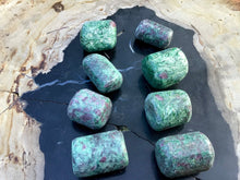 Load image into Gallery viewer, 8 Flashy Ruby Zoisite Polished Crystals ~ Collection for Sharing and Gifting ~ Ruby Red, Forest Green, Flashy Silver ~ Perfect Holiday stone
