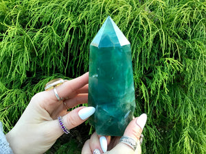 Fluorite Generator Large 1 Lb. 8 oz. Crystal ~ 5 1/2" Tall ~ Electric Glowing Blue Green Rainbow Inclusions Metallic Flashes ~ Fast Shipping