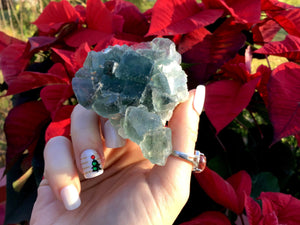 Fluorite Crystal Big 4 oz. Cluster ~ 3“ Long ~ Rare Blue Green Colors ~ Sparkling Matrix ~ Sacred Geometry Formation ~ Fast & Free Shipping