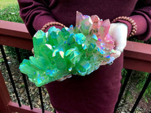 Load image into Gallery viewer, Aura Quartz Crystal  Large 6 Lb. Cluster ~ 9&quot; Long ~ Electric Pink &amp; Radiant Green Angel Colors ~ Big Rainbow Iridescent Sparkling Points