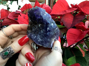 Fluorite Crystal Big 10 oz. Cluster ~ 3“ Long ~ Sparkling Deep Purple Crystals On Matrix ~ Sacred Geometry Formation ~ Fast & Free Shipping