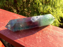 Load image into Gallery viewer, Fluorite Clear Double Terminated Big 8.3 oz. Generator ~ 5&quot; Long Wand ~ Sparkling Green, Purple, Blue Rainbow Colors ~  Reiki Altar Display