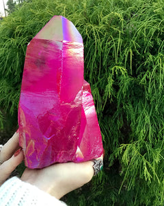 Aura Quartz Crystal Large 5 Lb. 14 oz. Cluster ~ 8" Long ~ Sparkling Pink Red & Bright Orange ~ Dazzling Iridescent Colors ~ Reiki Display
