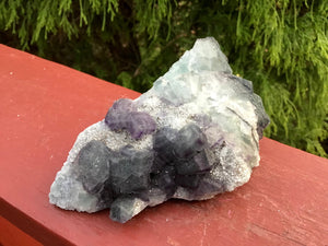 Fluorite Crystal Large 9.4 oz. Cluster ~ 4“ Long ~ Rare Purple Colors ~ Sparkling Matrix ~ Sacred Geometry Formation ~ Fast & Free Shipping