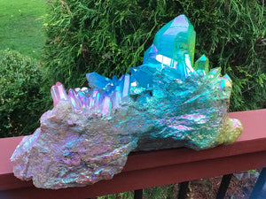 Angel Aura Quartz Crystal Large 26 lb. 12 oz. Cluster ~ 14" Long ~ Pink, Green, Yellow, Rainbow Colors ~ Magnificent Display Centerpiece