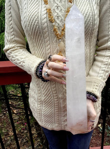 Clear Quartz Crystal Generator Large 6 Lb. 8 oz. Tower ~ 17" Tall ~ White Clouds Big Sparkling Silver Rainbow Inclusions ~ Fast Shipping