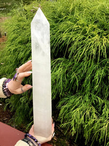 Clear Quartz Crystal Generator Large 6 Lb. 8 oz. Tower ~ 17" Tall ~ White Clouds Big Sparkling Silver Rainbow Inclusions ~ Fast Shipping