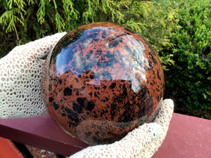 Obsidian Crystal Quartz Ball Large 8 Lb. 7 oz. Natural Mahogany Polished Sphere ~ 5" Wide ~ Reiki, Altar Meditation Display ~ Fast Shipping