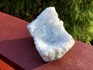 Aura Quartz Crystal Large 7.4 oz. Cluster ~ 3" Long ~ Electric Pearlescent White Rainbow Iridescent Sparkling Points ~ Reiki Altar Display